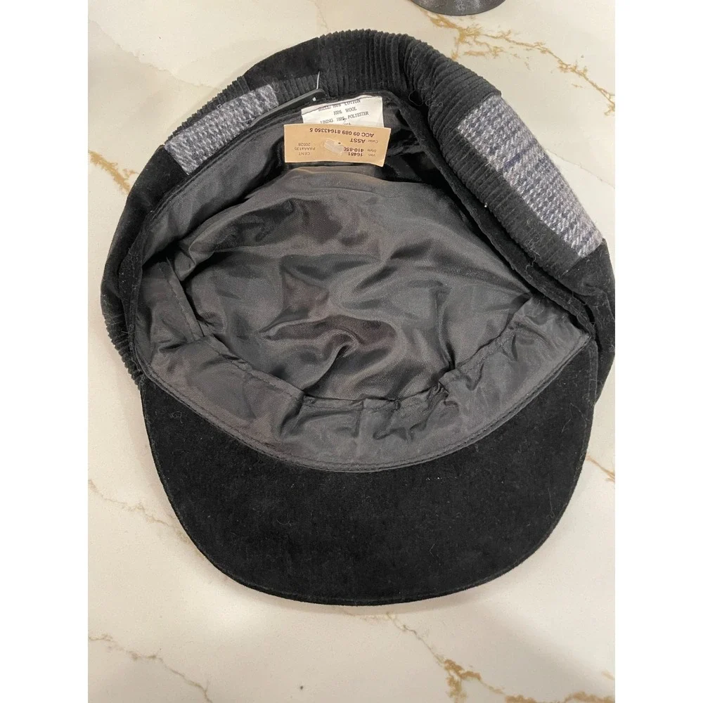 Vintage Y2K Patchwork Newsboy Hat Cap Women Corduroy Tweed Black Wool Cotton New